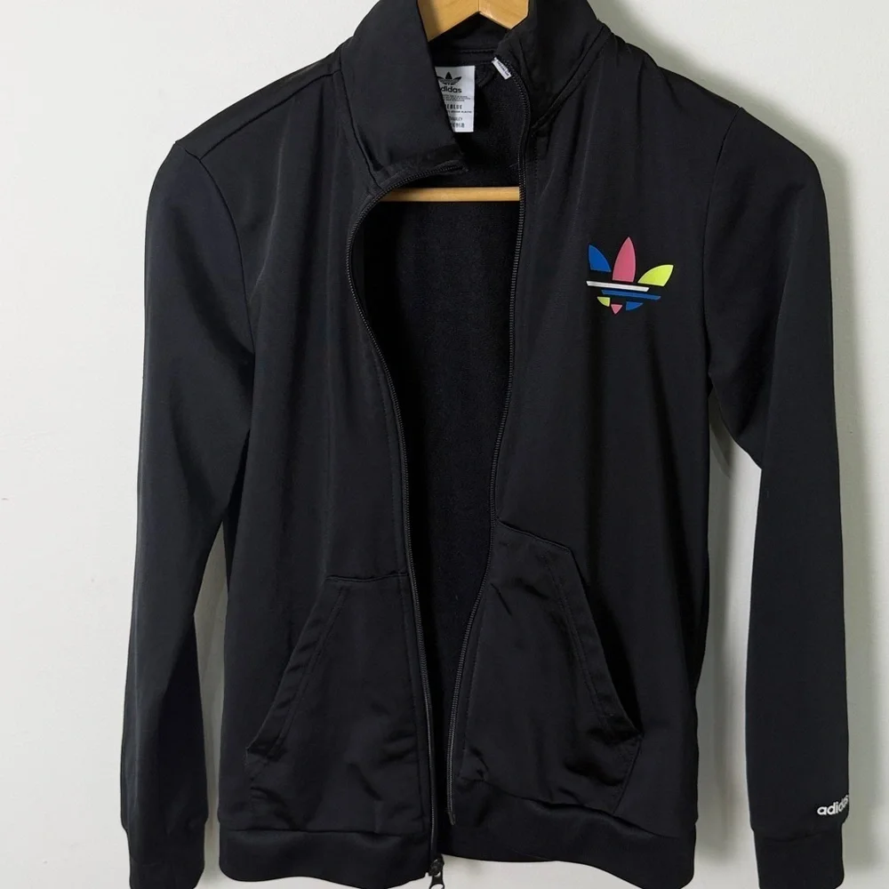 Adidas Black Jacket with Colorful Trefoil girls size medium